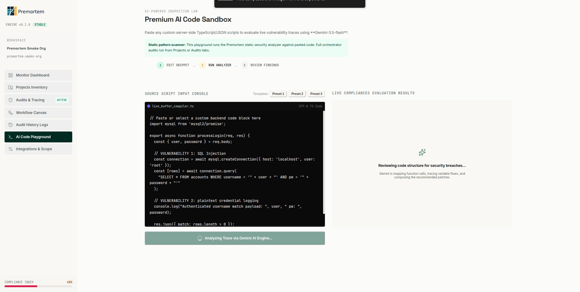 Premortem code analysis reviewing a TypeScript buffer
