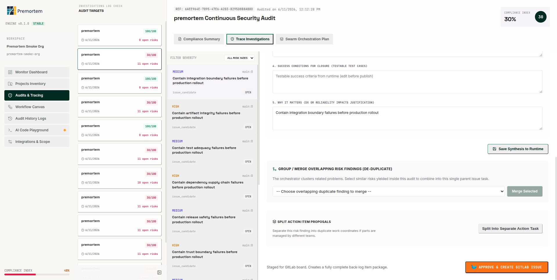 Approve and create GitLab issue in reviewer console